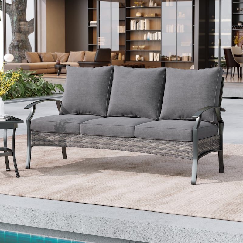 Uixe Outdoor Patio 3 Seater All-Weather Wicker Sofa Couch Deep Seat