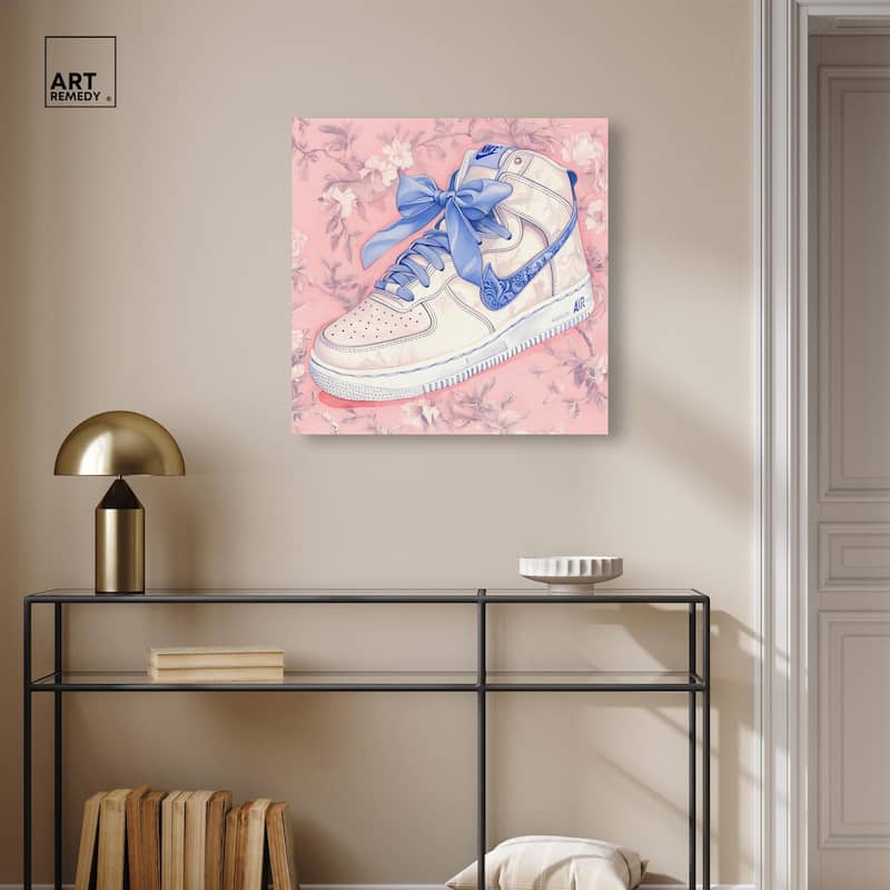Blue Bow Sneaker Canvas by Art Remedy, Gallery Wrapped