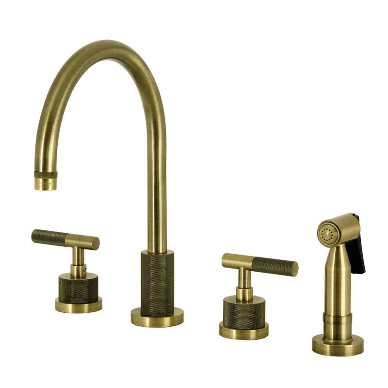 Kingston Brass Essex Double-Handle Wall-Mount Pre-Rinse Bridge Kitchen Faucet - Antique Brass