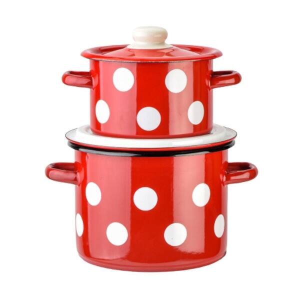slide 2 of 5, STP Goods Red White Polka Dot Enamel Pot Set of 2