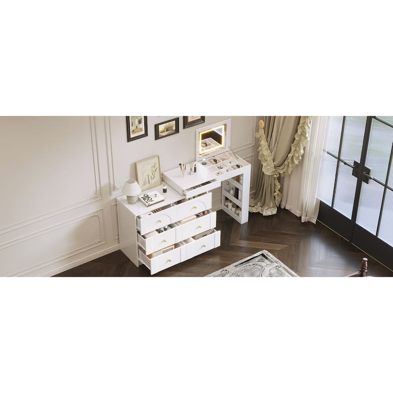 Vanity Desk with Mirror and Lights