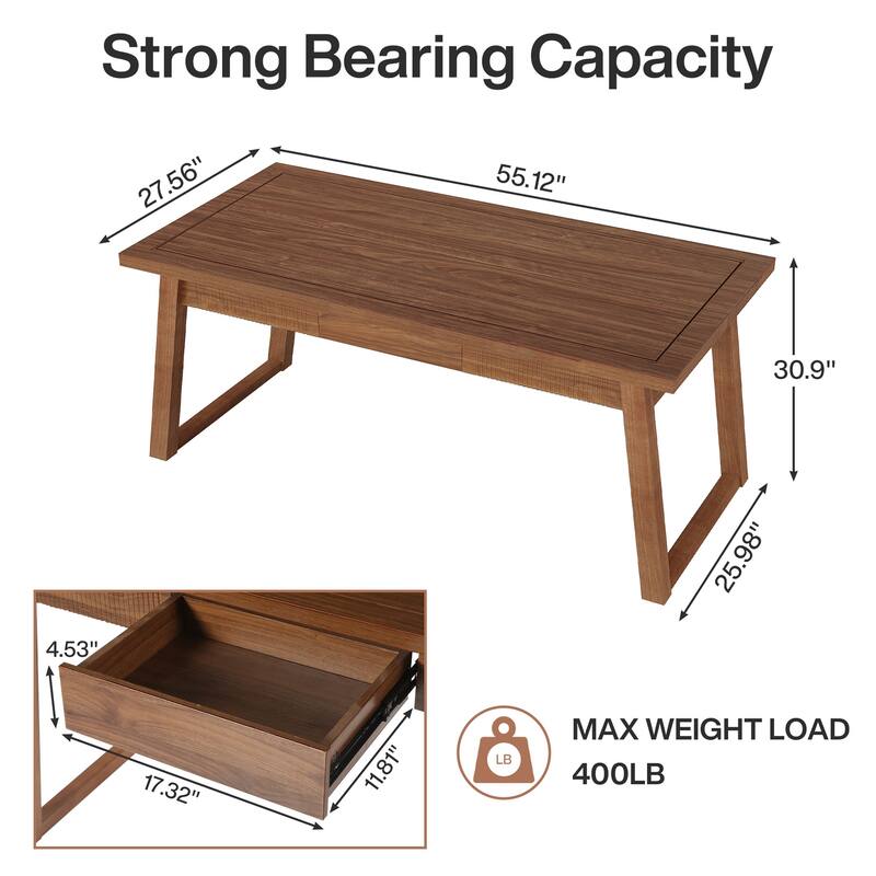 55-In Home Office Executive Desk, Solid Wood Computer Desk with Drawer