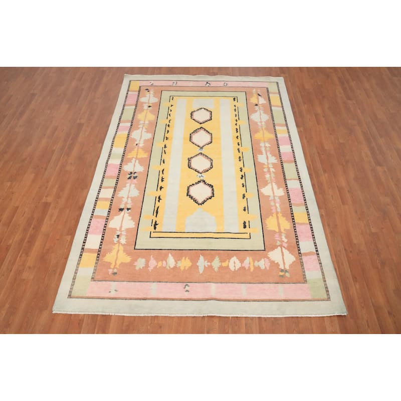 Hand Knotted Oriental 100% Wool Carpet Modern Geometric Multi-Colored Gabbeh Area Rug - 8' 10'' X 6' 1''