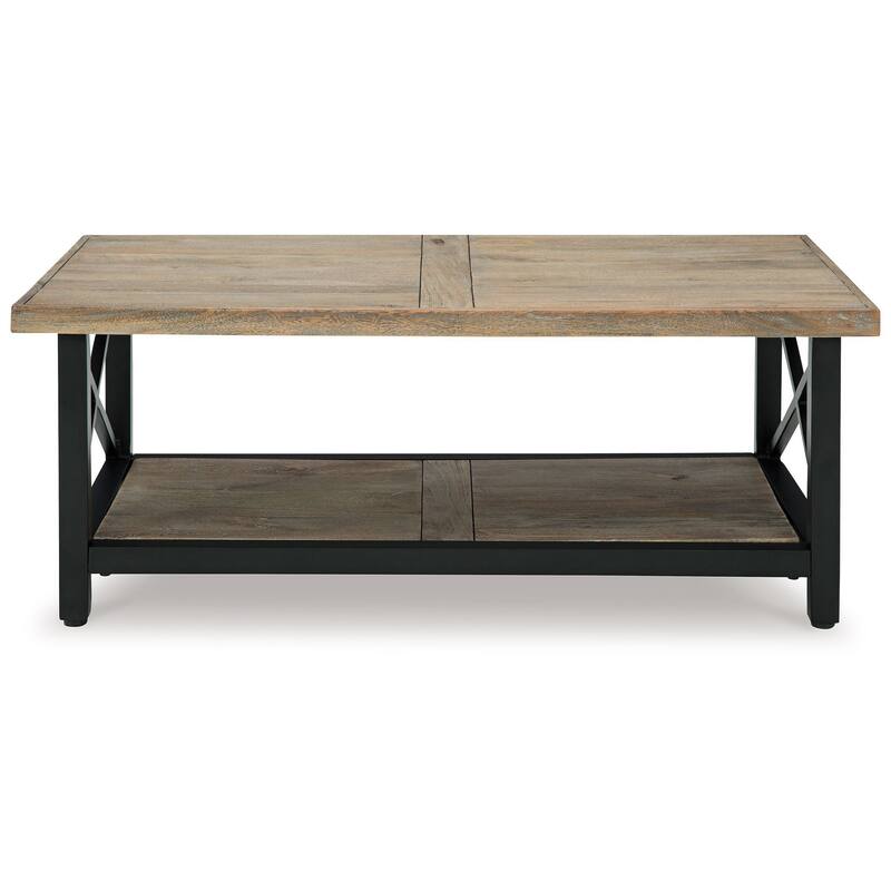 Sten Coffee Table, Rectangular Brown Mango Wood, 46 Inch Black Metal