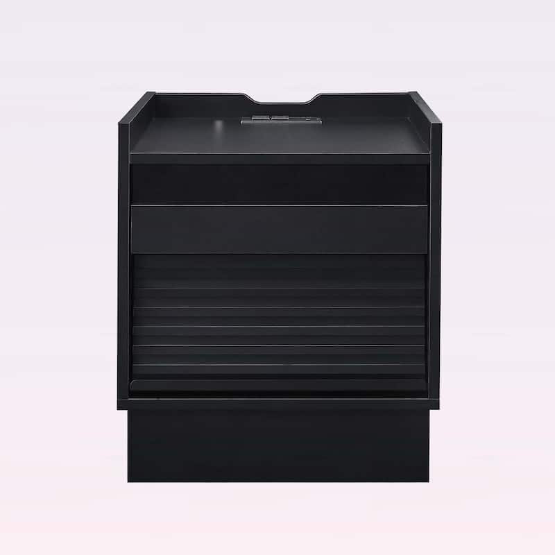 Nightstand with Charging Station,LED Lights,and 2 Drawers,for Bedroom or Living Room - Black
