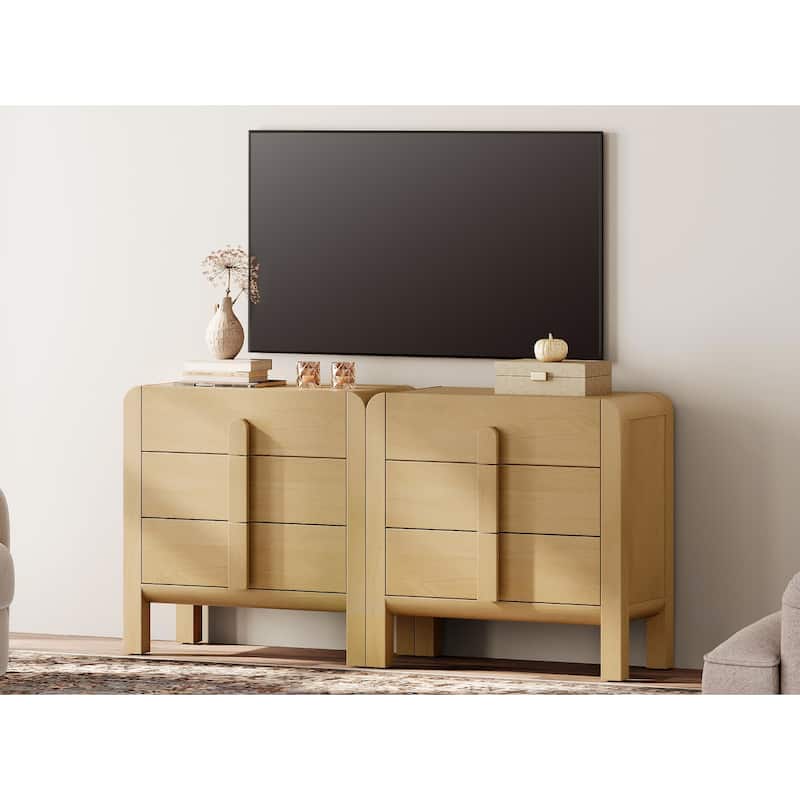 WAMPAT Modern Dresser TV Stand For Tvs Up To 75 Inch, Cruved Entertainment Center, Wood TV Console With Storage For Living Room