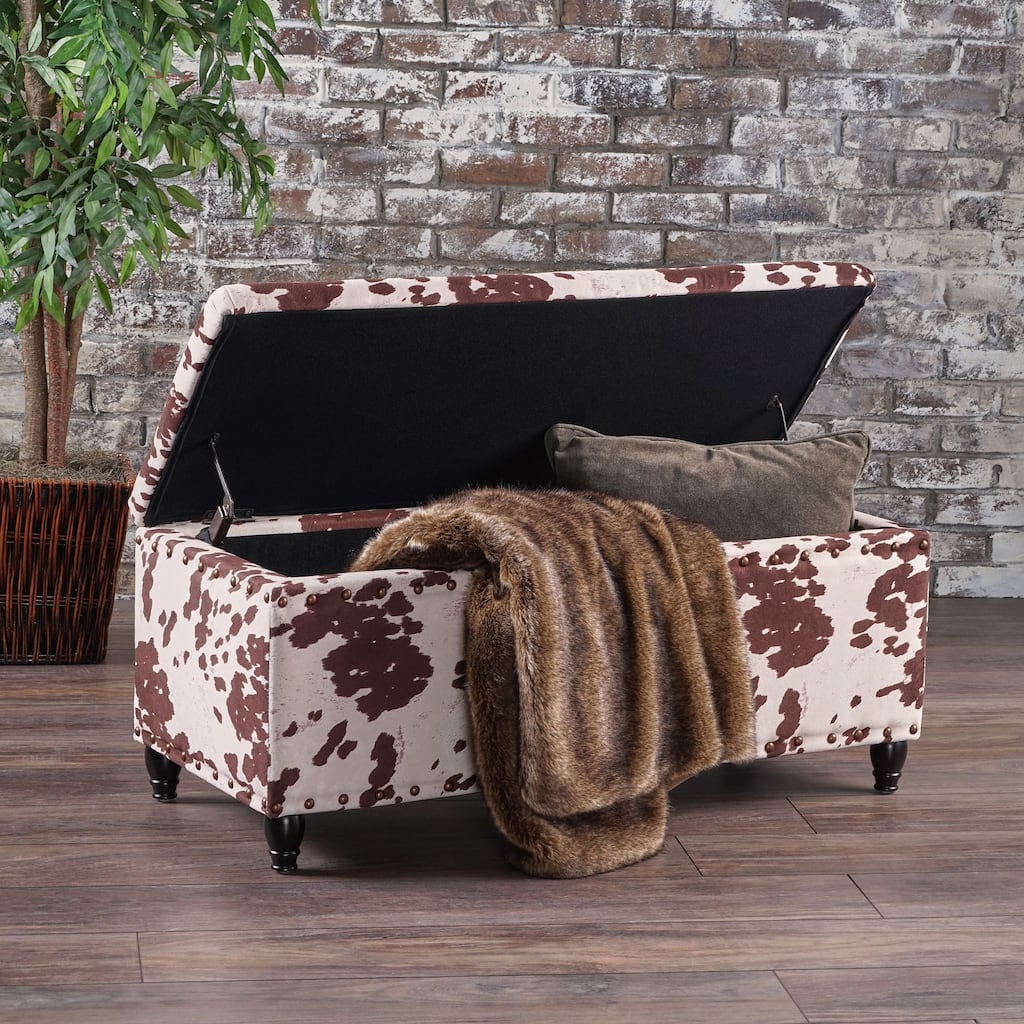 Tatiana Velvet Cow Print Storage Ottoman Bench by Christopher Knight Home