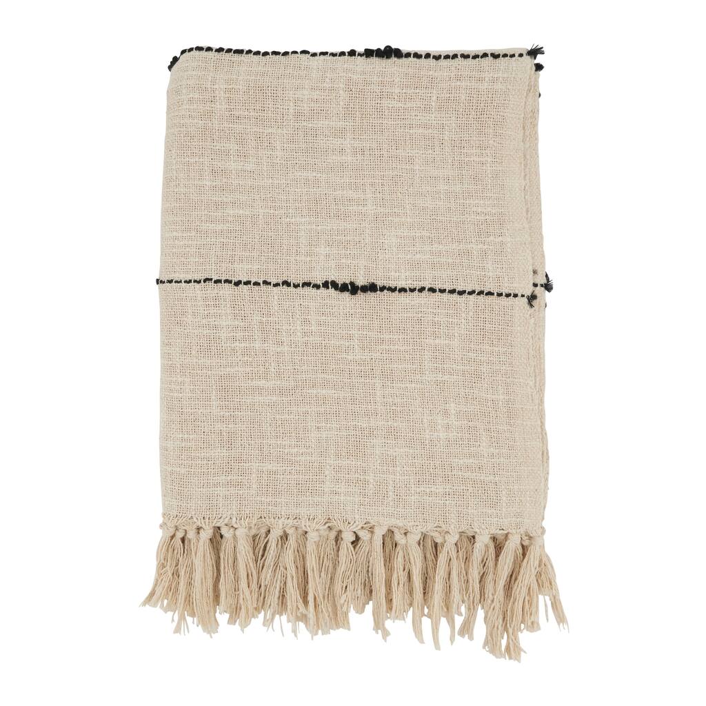 Boho Luxe Textured Stripe Fringe Throw Blanket