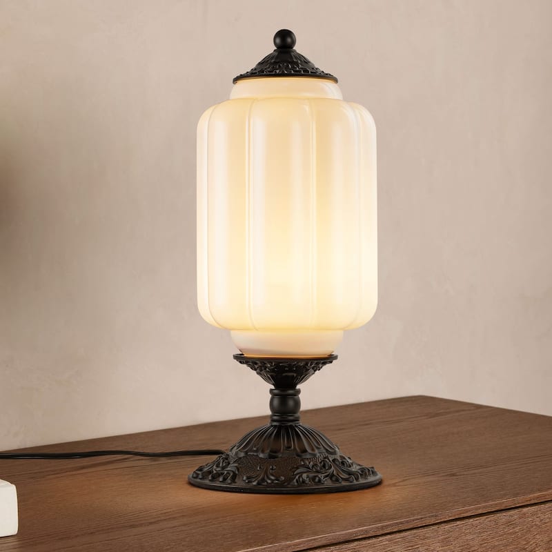 1-Light Transitional Metal & Glass Table Lamp with Carved Base for Bedroom Nightstand - 5.9 in. W x 13.8 in. H