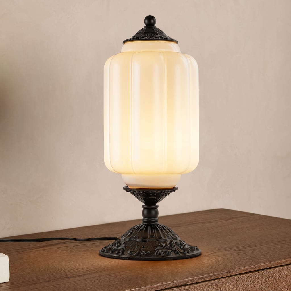 1-Light Transitional Metal & Glass Table Lamp with Carved Base for Bedroom Nightstand - 5.9 in. W x 13.8 in. H