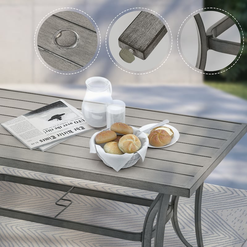 7-Piece Aluminum Patio Dining Set with Table and Washable Light Gray Cushions