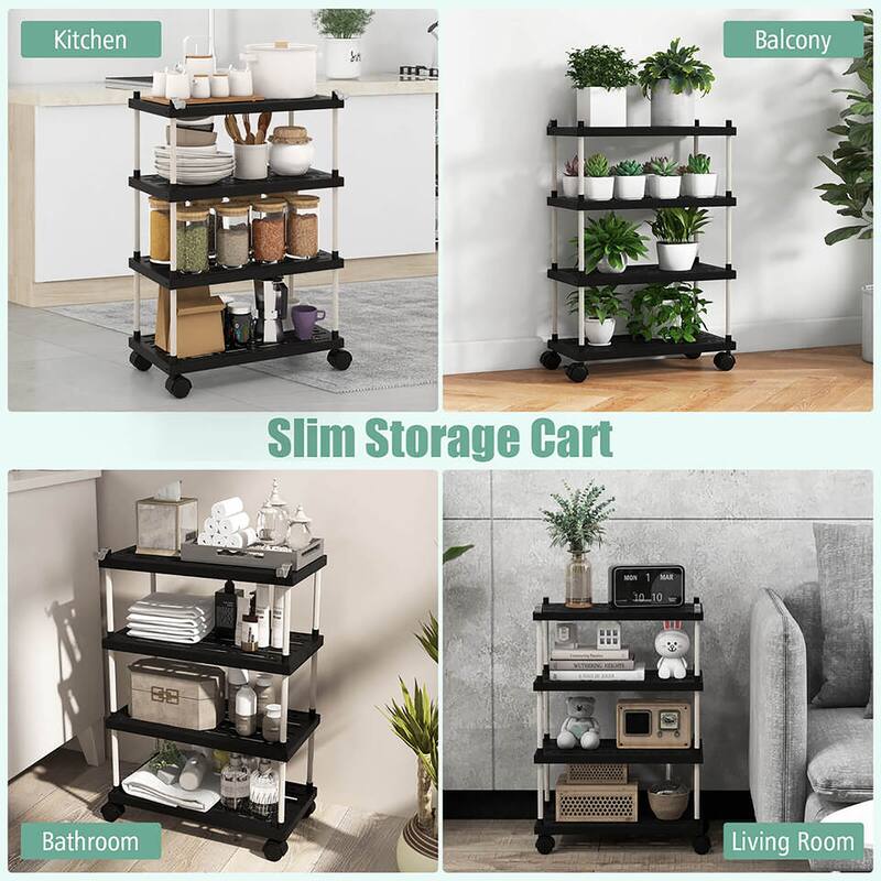 Gymax 4-Tier Slim Storage Cart Kitchen Organizer Utility Cart