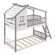 preview thumbnail 13 of 14, Twin over Twin Size Solid Wood Bunk Bed Wood Bed with Roof, Window, Ladder