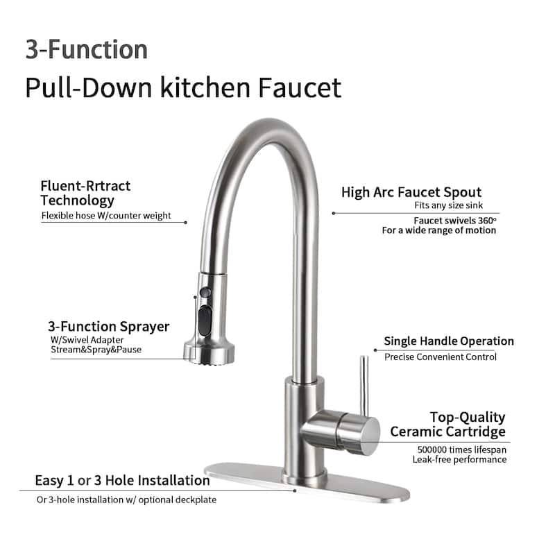 DORNBERG Stainless Steel Pull Down Kitchen Faucet with Sprayer
