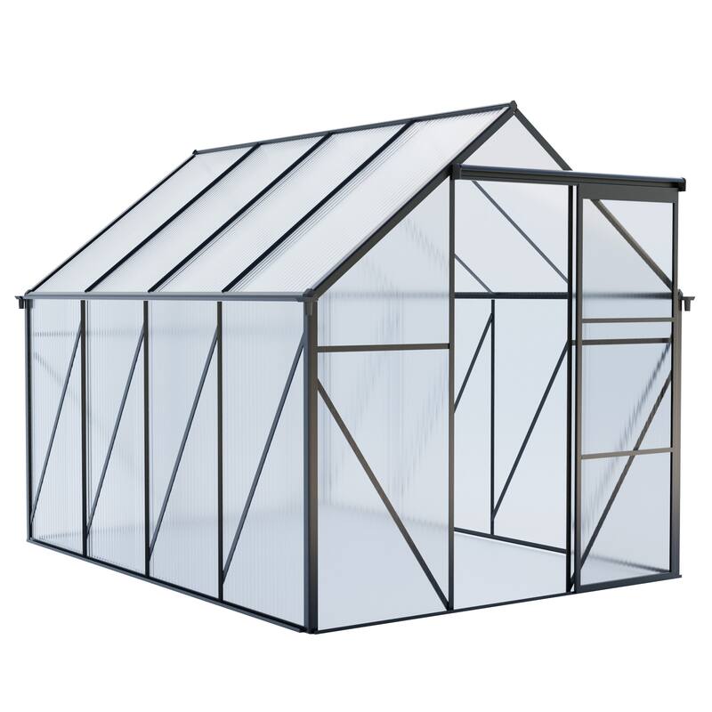 GDF Studio - Baynard Outdoor Aluminum Polycarbonate Greenhouse with Raised Base and Walk-In Design
