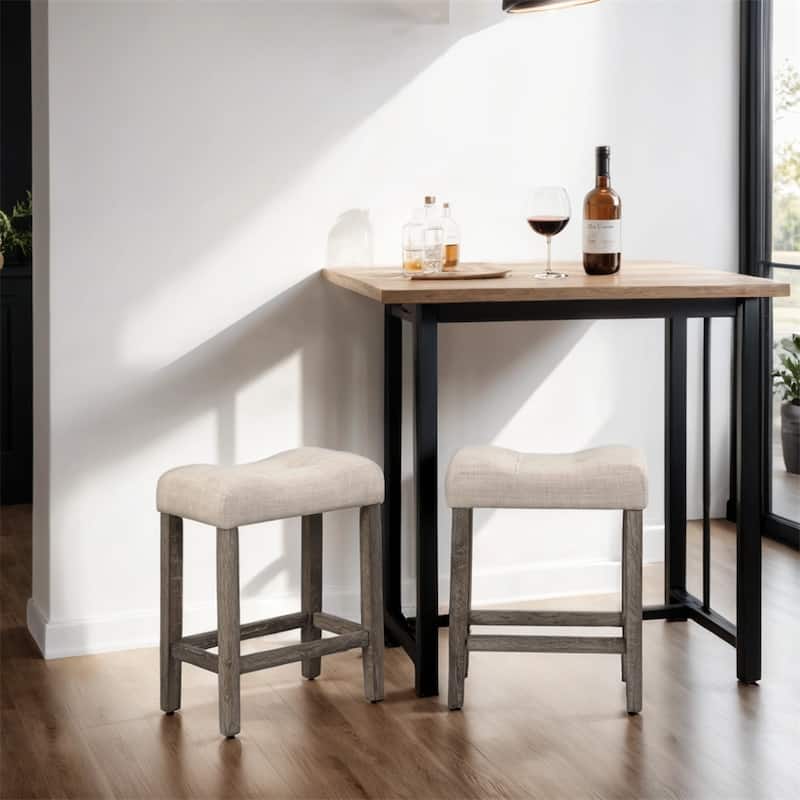 Sora Button Tufted Counter Height Saddle Stool,Set of 2