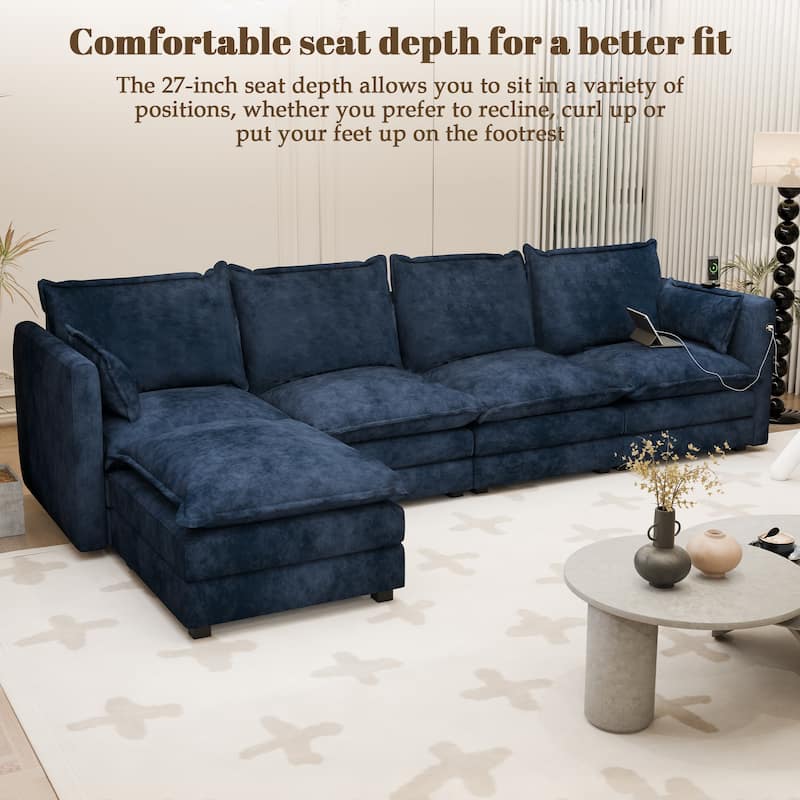 Modular Sectional Sofa L Shaped Couch, 3/4 Seat Sofa Set with Ottoman, Chenille Fabric