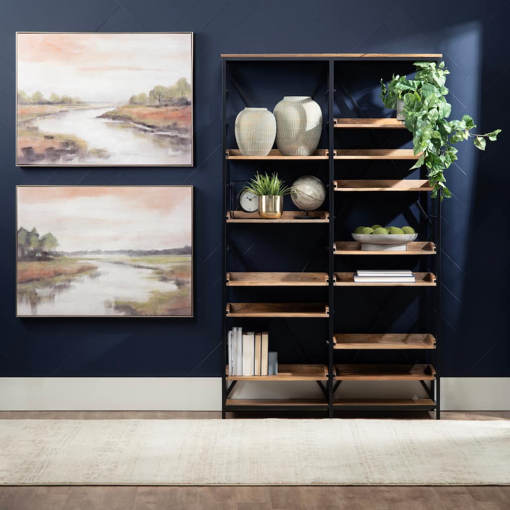 81 in. Brown Solid Wood 12 Shelf Bookcase