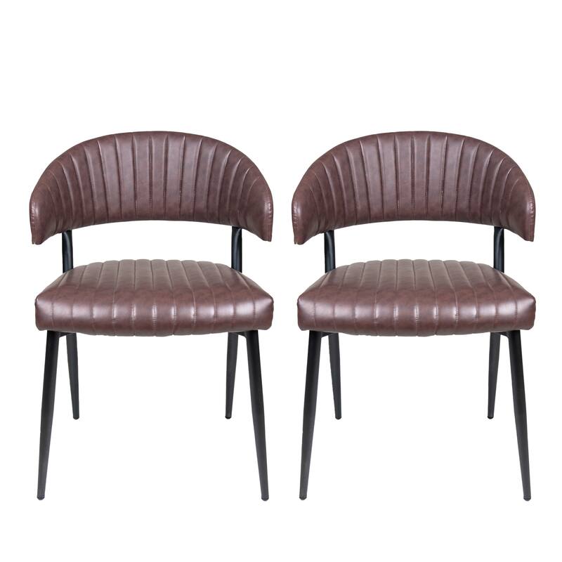 Curved Back Faux Leather Upholstered Dining Chair (Set of 2), Brown+Black