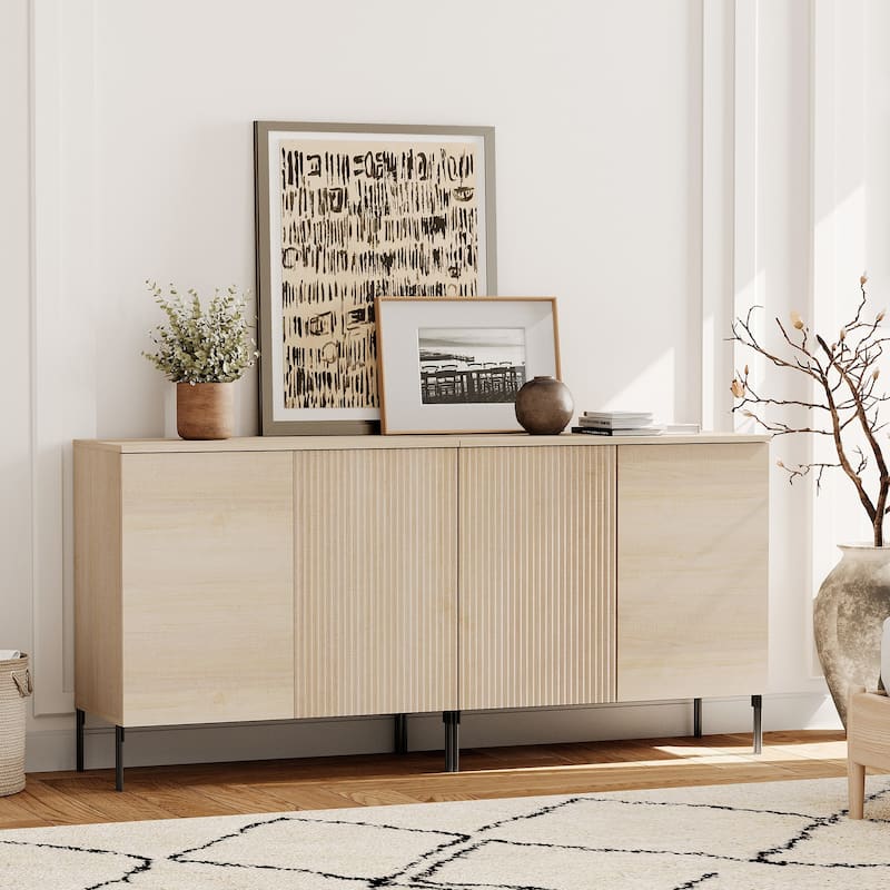 4 Pcs Bedroom Set，Reeded Dresser and Nightstand Sets for Bedroom,Wooden Night Stand of 2 with Charging Station