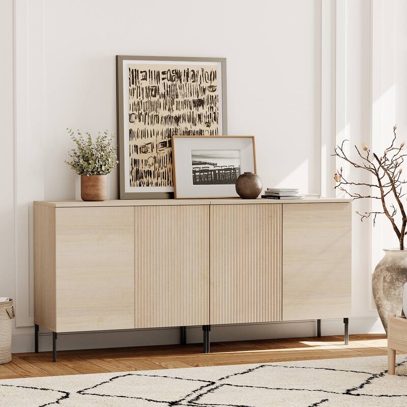 4 Pcs Bedroom Set，Wooden Dresser and Nightstand Sets for Bedroom, Reeded Night Stand of 2 with Charging