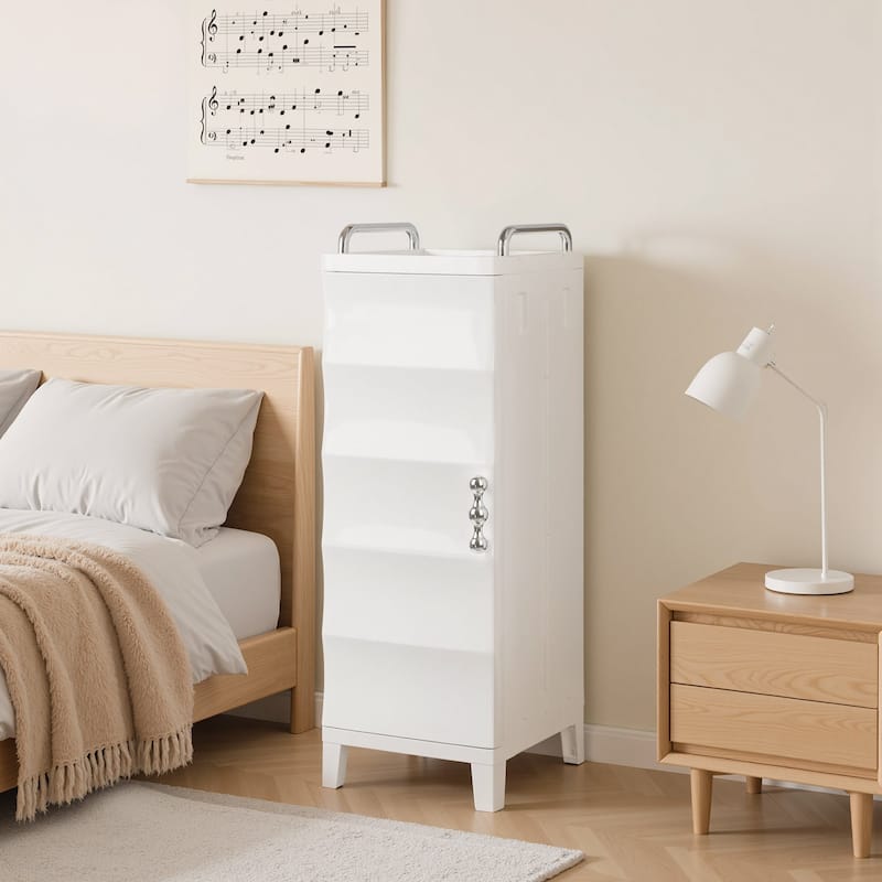 VECELO White Waterproof Plastic Bathroom Storage Cabinet with Adjustable Shelves Space Saving Narrow Cabinet with Handles