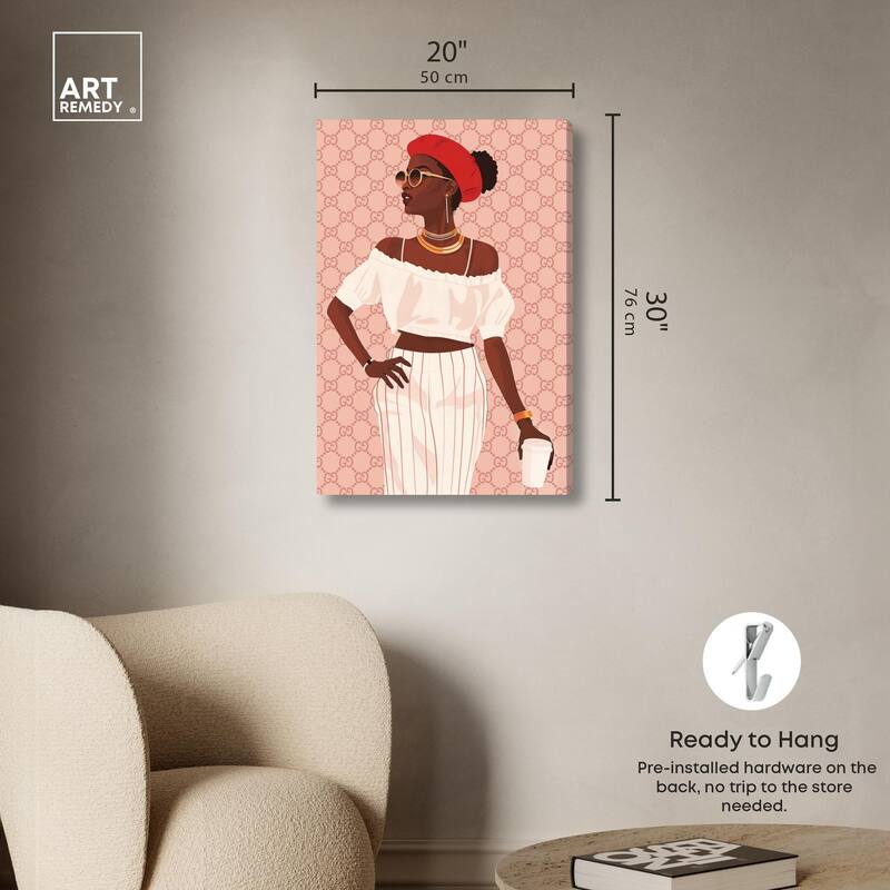 Her Stylish Coffee Look Canvas by Art Remedy, Gallery Wrapped