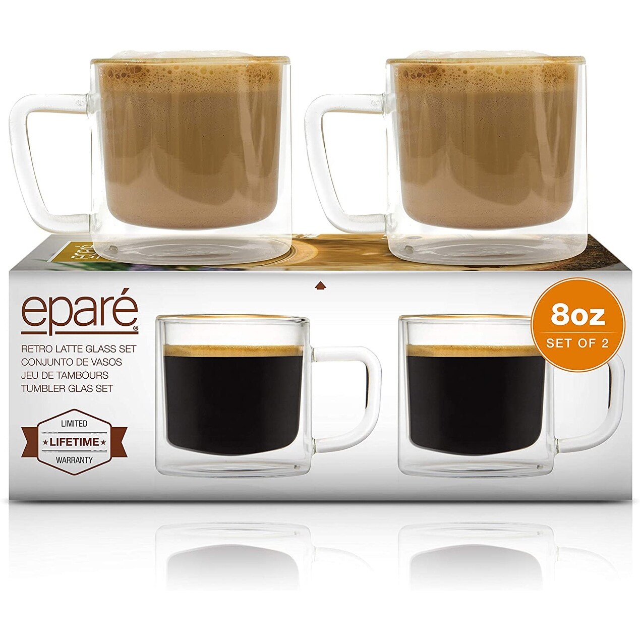 8 oz clear glass coffee mugs