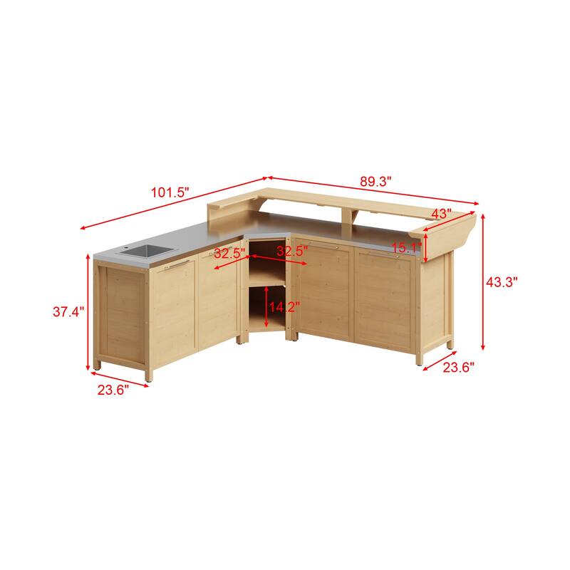 Modular Outdoor Kitchen Island Set, 100% Solid Wood BBQ Cabinet , Patio Kitchen Bar Table