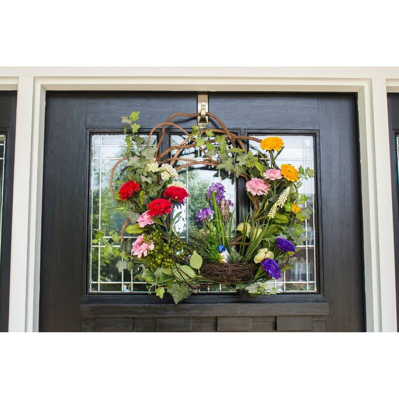 Spring Floral Decorative Wreath, 22-Inch, Unlit