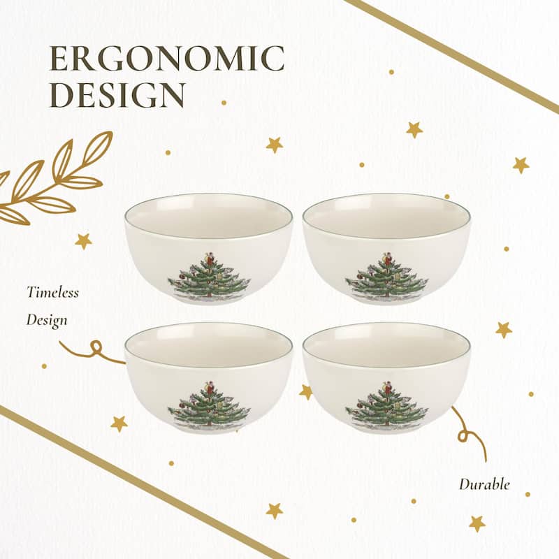 Spode Christmas Tree Set of 4 Fruit Salad Bowls - 5.5 Inch