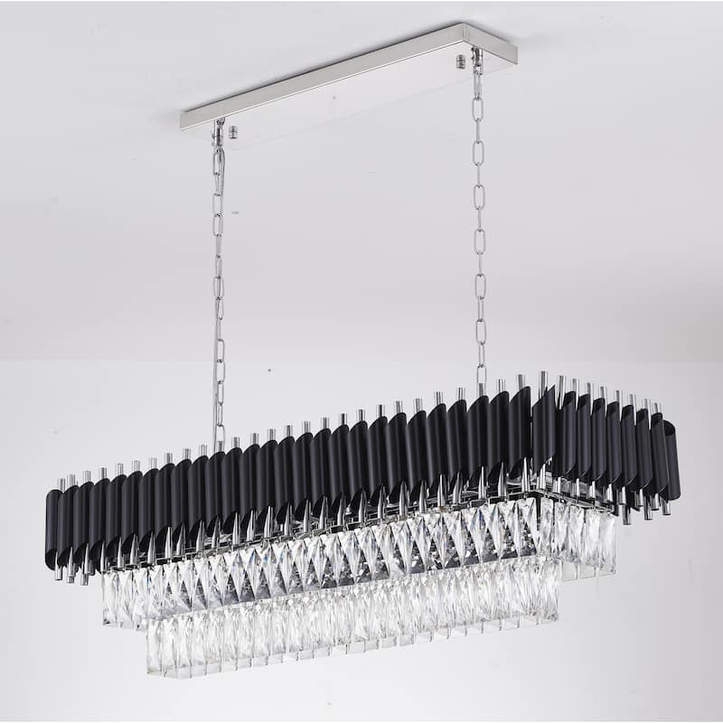 12-Light Black And Chrome Chandelier With Clear Hanging Crystal