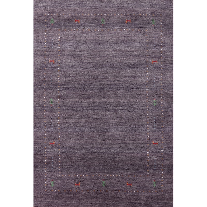 Purple Gabbeh Oriental Rug Hand-Knotted Modern Wool Carpet - 4'0" x 5'10"