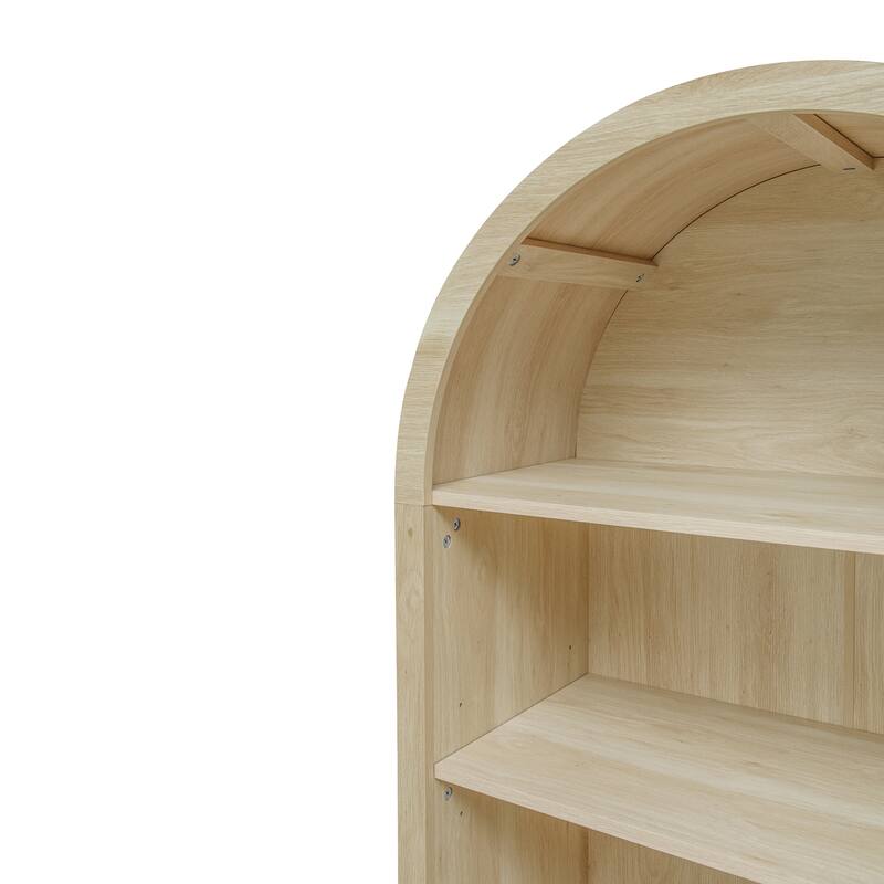 Arched Kitchen Cabinet with Fan-Shaped Handles, Wood Storage Cabinets, Accent Cabinet with Adjustable Shelves