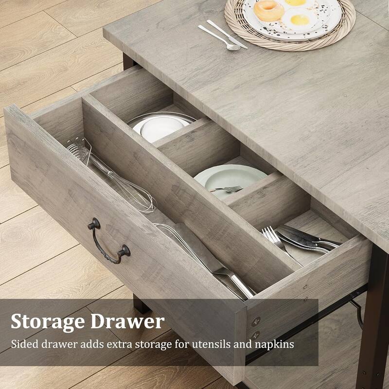 Dining Table Set with Benches, Storage Drawers and Wine Rack, Ideal for Small Dining Room or Kitchen