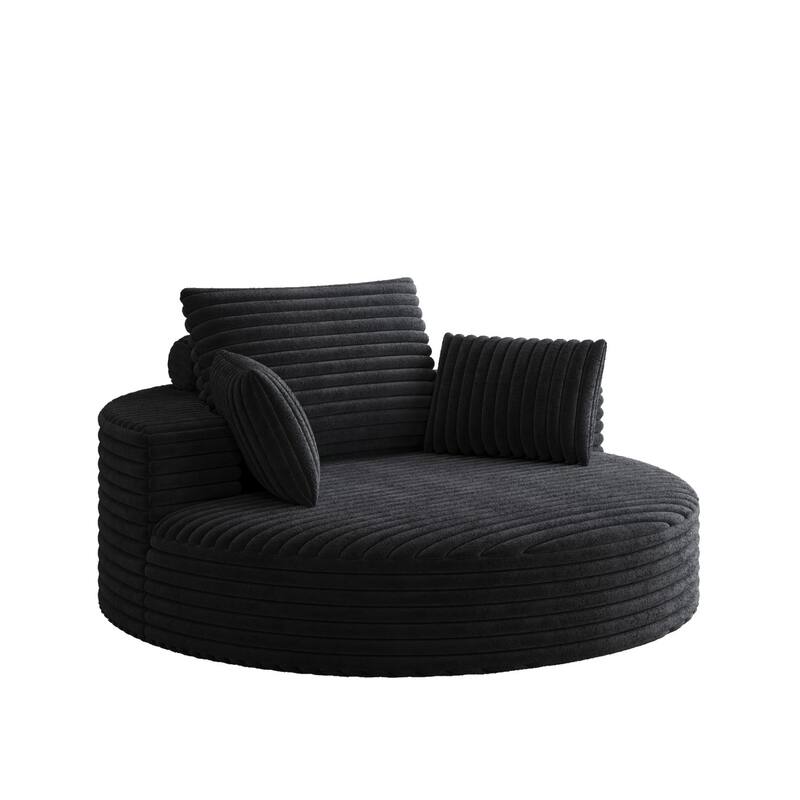 55'' L Corduroy Round Single Swivel Chair, Chaise Lounge with Pillows