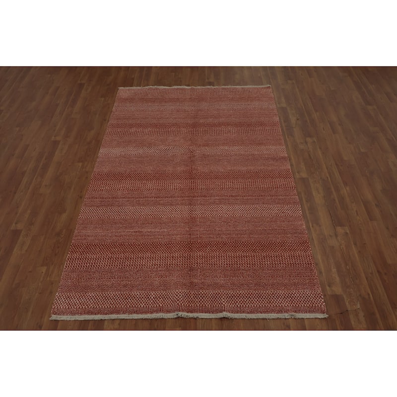 Hand Knotted Oriental 100% Wool Carpet Modern Geometric Oranges & Rust Contemporary Area Rug - 8' 1'' X 5' 0''
