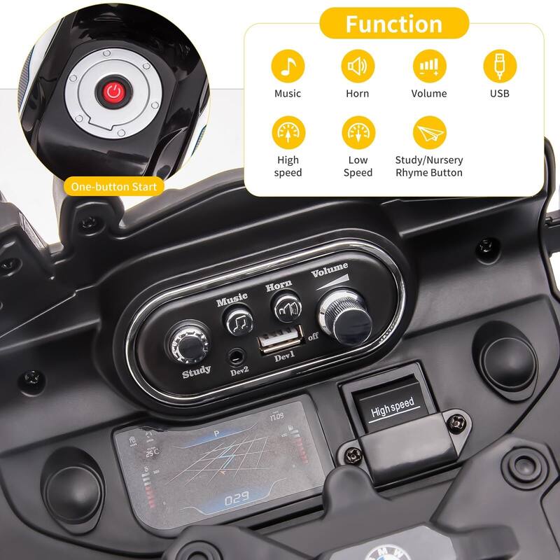 Kids Motorcycle, 12V 7Ah Licensed BMW Ride On Motorcycle for Toddlers with 2 Speeds