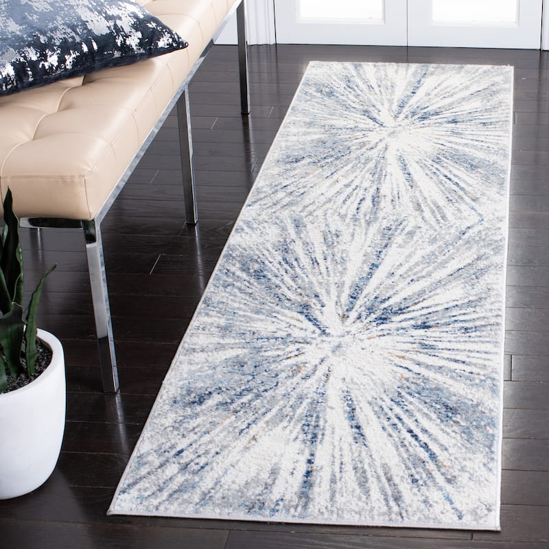 SAFAVIEH Amelia Dellene Abstract Burst Rug - 2'3" x 8' Runner - Grey/Blue