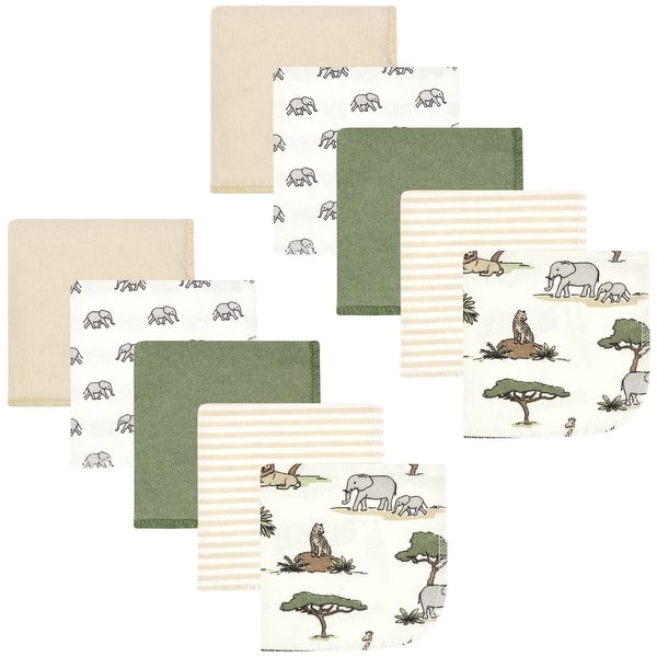 slide 1 of 1, Hudson Baby Flannel Washcloths, Going On Safari 10Pk, One Size - Going On Safari 10Pk - One Size
