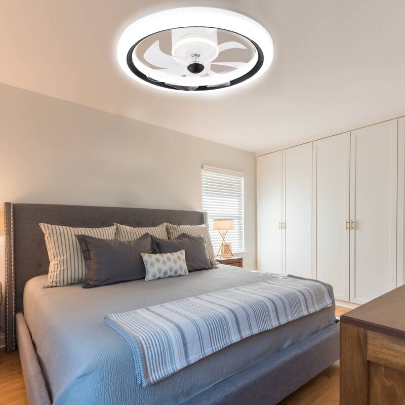20" White Flush Mount Ceiling Fan with Dimmable Light, 6-Speed Low Profile Reversible Ceiling Fan with APP Control and Remote