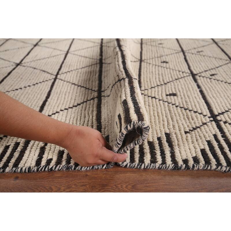 Trellis Moroccan Area Rug Hand-Knotted Oriental Beige Wool Carpet - 6'11"x 10'3"