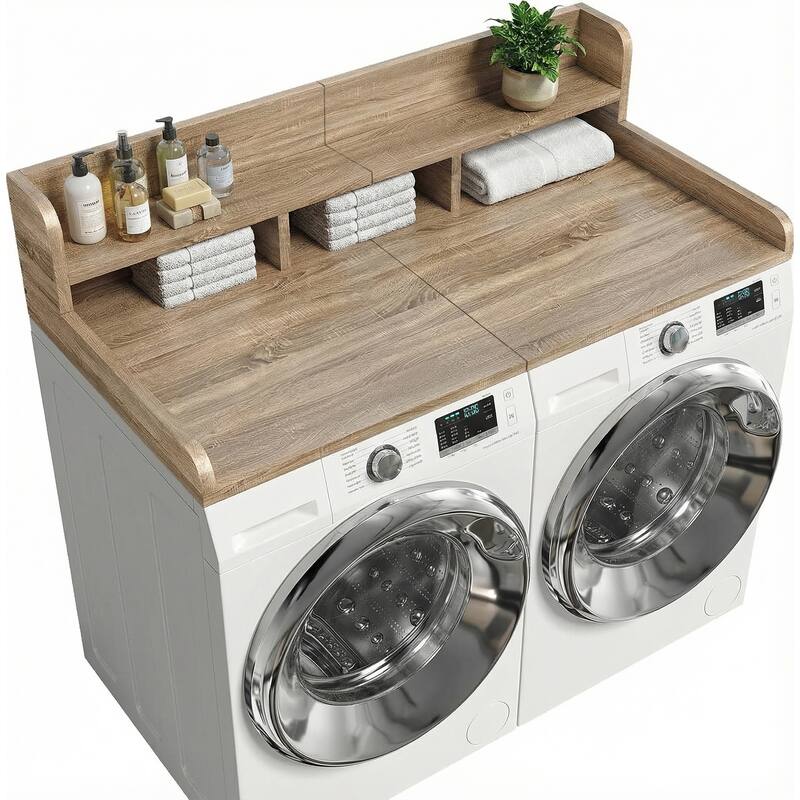 Washer Dryer Countertop with Non-slip Pads, Laundry Wood Shelf Topper with Edge, for Washer and Dryer Laundry Hamper Counter