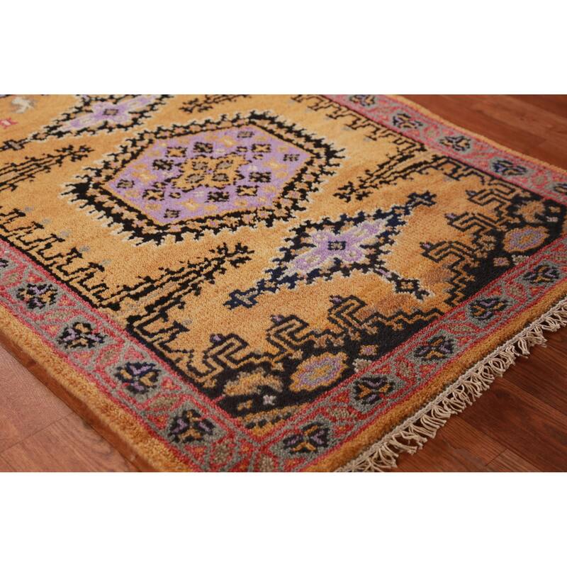Geometric Viss Indian Runner Rug Hand-Knotted Wool Carpet - 2'7"x 9'10" - 2'7"x 9'10" - Orange
