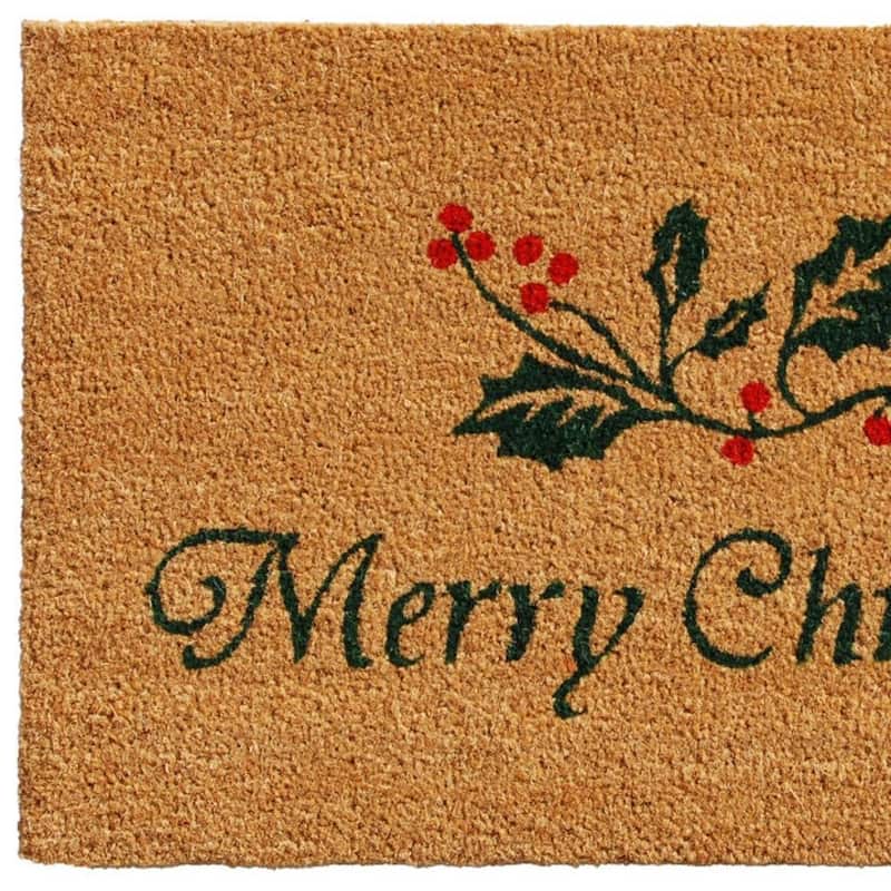 HomeRoots 24" X 36" Brown And Dark Green Christmas Merry Christmas Outdoor Coir Door Mat - 24.00' X '36.00