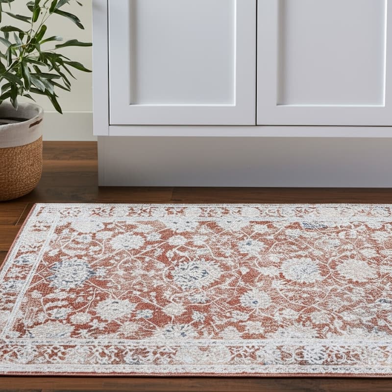 HomeRoots Floral Bohemian Rectangle Area Rug - 87.00 in. x 30.00 in.  x 0.43 in.