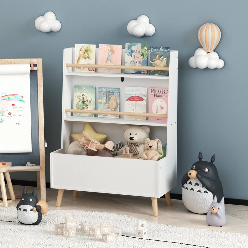 Kids Bookshelf, Book and Magazine Rack, Book Organizer, toy Storage Cabinet Organizer, White聽
