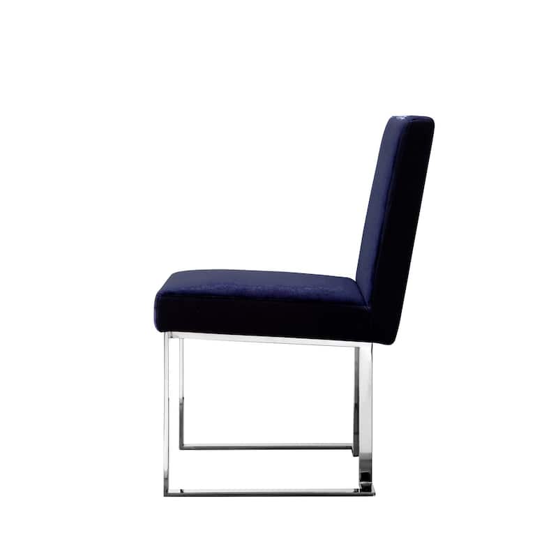 Chrome/Navy Blue Velvet Upholstered Metal Frame Dining Chair, Set of 2, Sturdy Dining Chair for Dining Rooms - 22.75