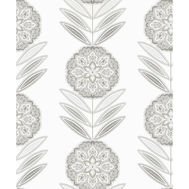 Seabrook Designs Belle Floral Stripe Non-Woven Unpasted Wallpaper - 20.9 in. W x 33 ft. L - Smoke