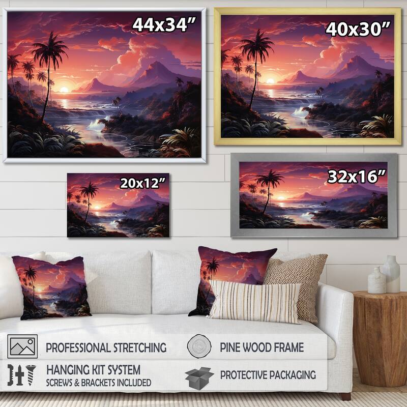 Designart "Abstract Hawaii Palm Tree Sunset I" Palms & Palm Trees Wall Art